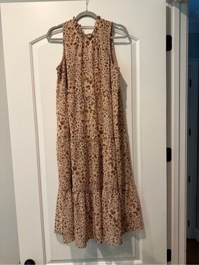 Mud Pie Sleeveless Tiered Midi Dress in Beige Animal Print